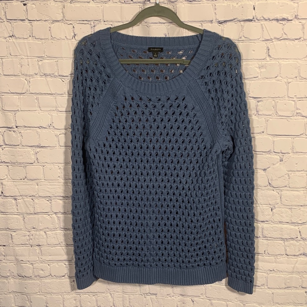 Tablots Womens Open Knit Sweater Blue Size L Coastal New England Fisherman